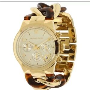 Michael Kors Link Acrylic Tortoise and Gold watch- needs battery!